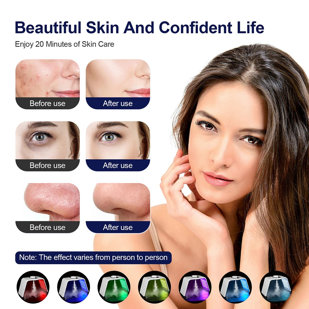 LED Photon Beauty Mask with 7 Color Options and Nano Spray for Face and Body Spa Skin Care